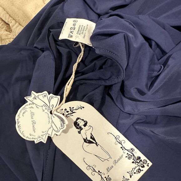 NWT Miss Rosier Womens Navy Blue Catherine Asymmetrical Pleated Maxi Dress Large - Picture 7 of 9